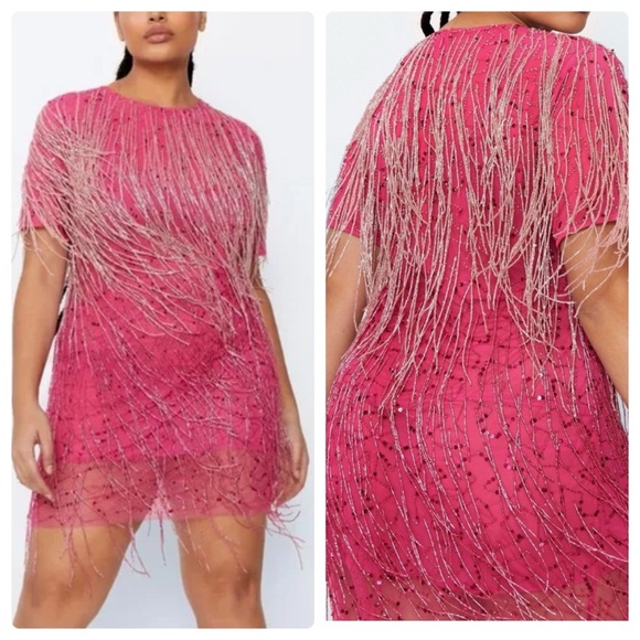 Nasty Gal Tassel Beaded Mini Shift Pink Dress 12 - Picture 1 of 12